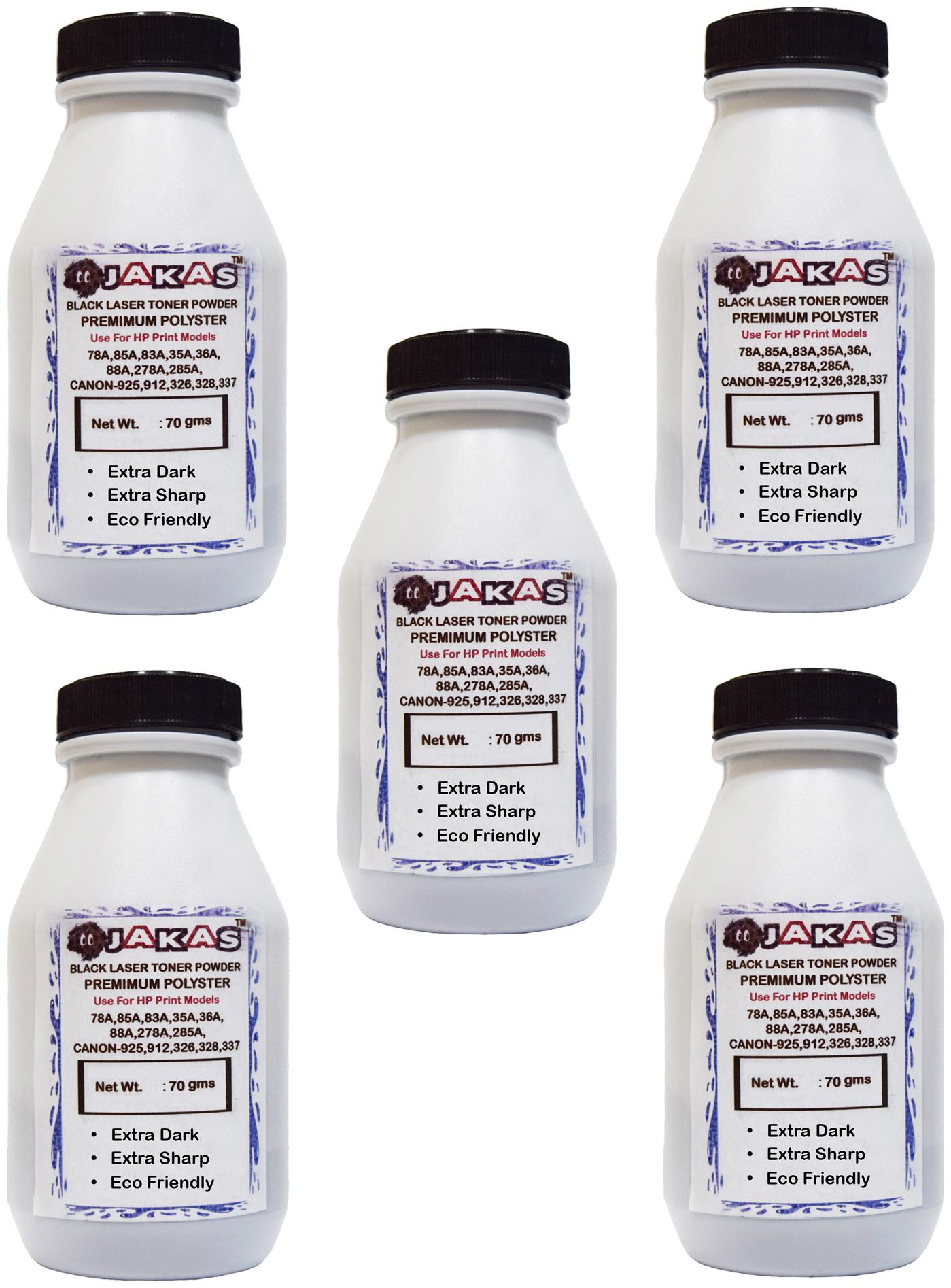 

Jakas laser Toner Powder Refill for HP 88A HP Printer P1007 P1106 P1108 P1008 M1213nf M1136 M126nw -HP88A 278A 285A 35A 36A 83A 85A (Pack of 5)