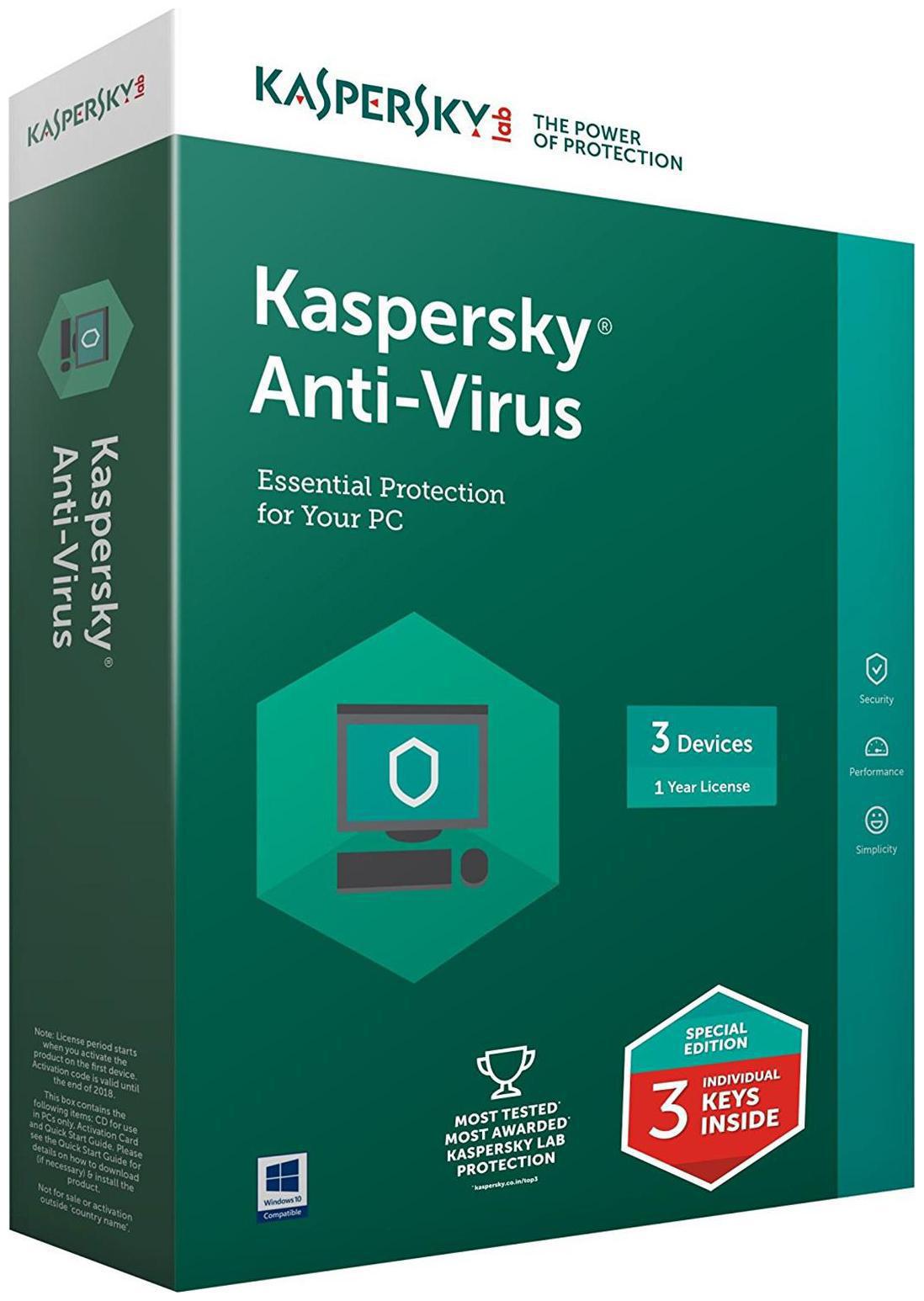 

Kaspersky Anti Virus ( 3 PC 1 yr )