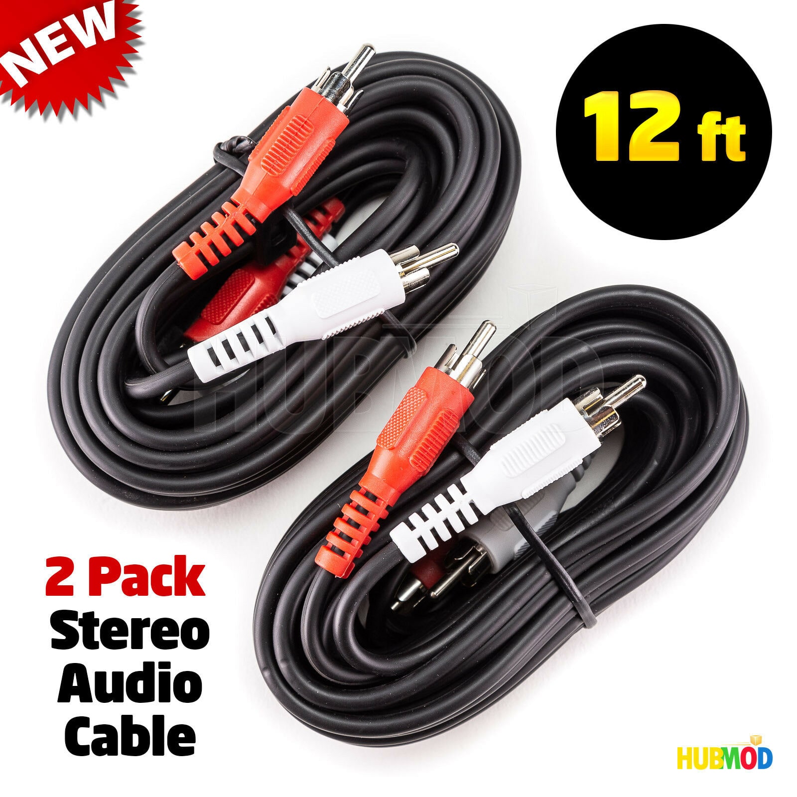 

Lot of 2 12FT 2 RCA Male to 2RCA Male M M RCA Audio Stereo Speaker Cable Adapter