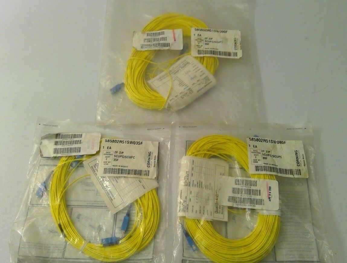 

Lot of(3) Corning Cable Systems 2F Zip SCUPC SCUPC 35F 80F 90F 585802R51SW090F