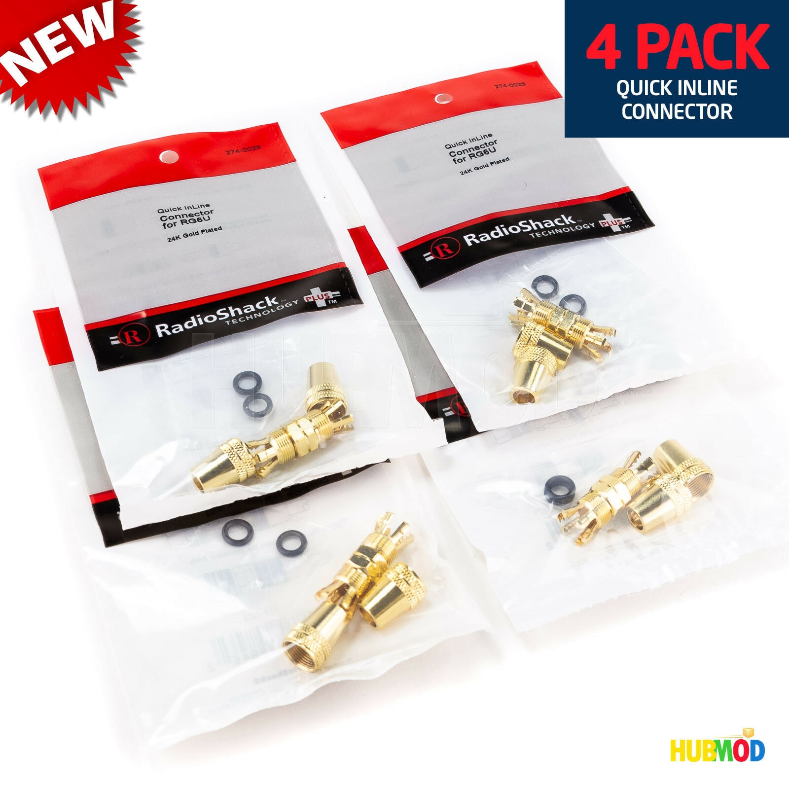 

LOT of 4 Gold-Plated Quick InLine Connector for RG6U Cable 274-0029 Radio Shack