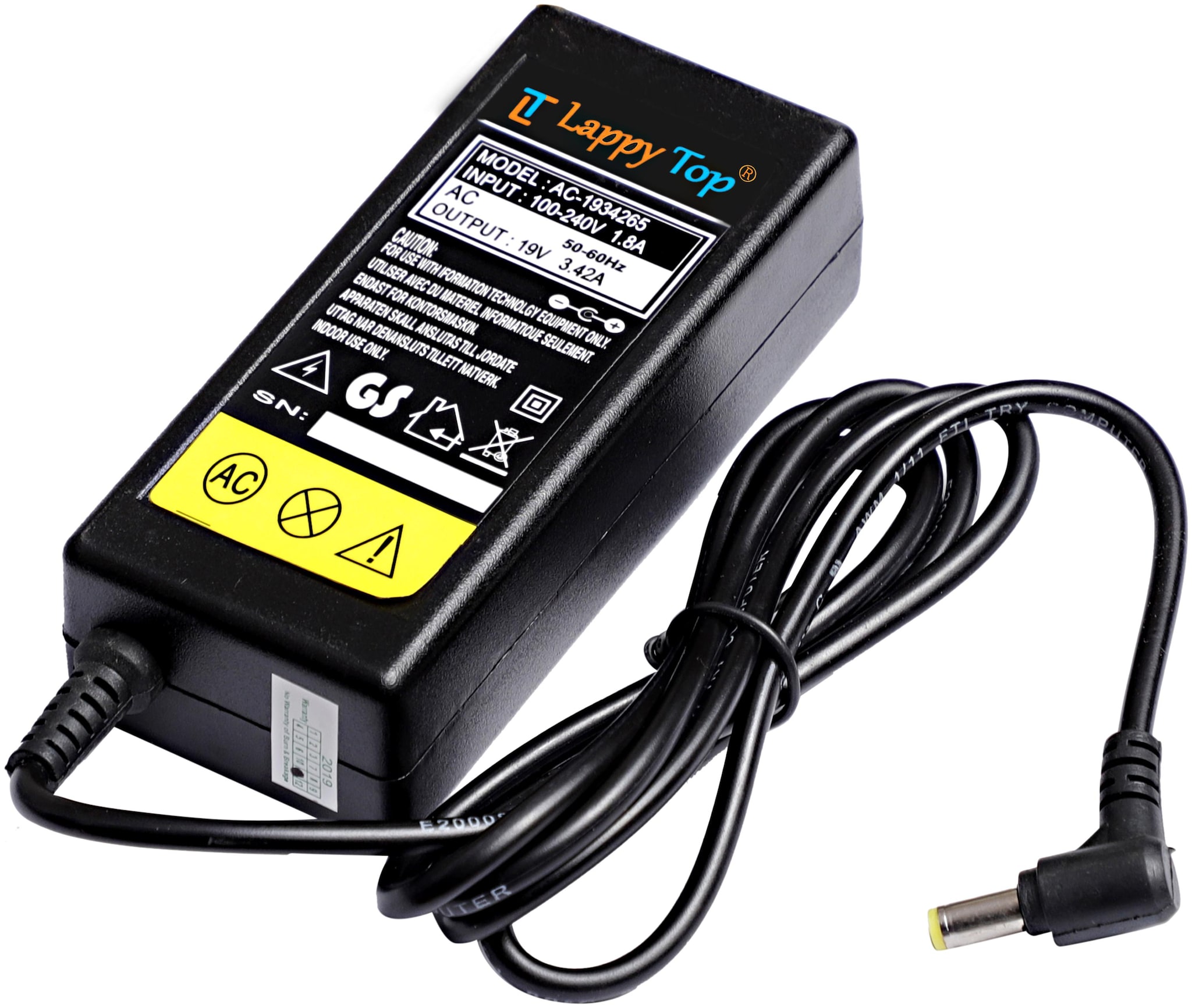 

LT Lappy Top Laptop Adapter Charger Compatible For Acer Toshiba 19V 3 42A Yellow Pin Travelmate P245-Mp Travelmate P253-E Travelmate P253-M Travelmate P255-M