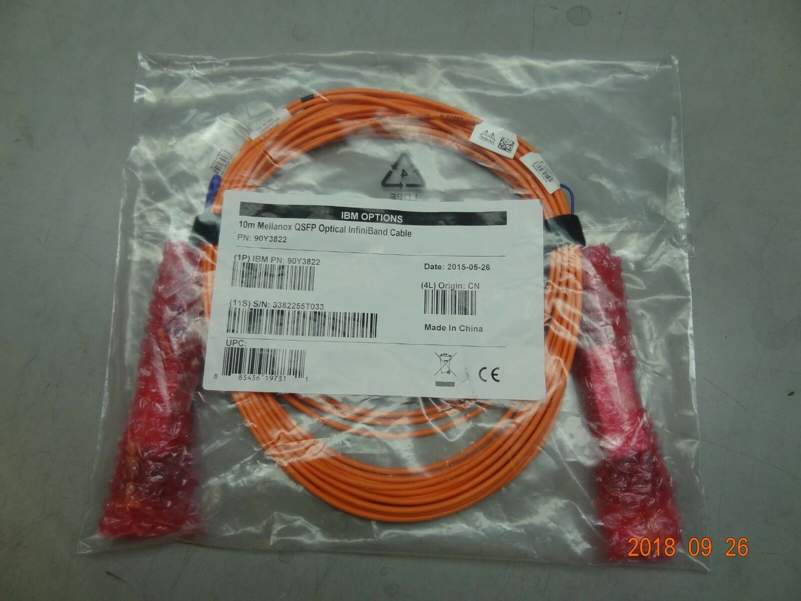 

Mellanox 90Y3822 QSFP 10m optical infiniband cable T375