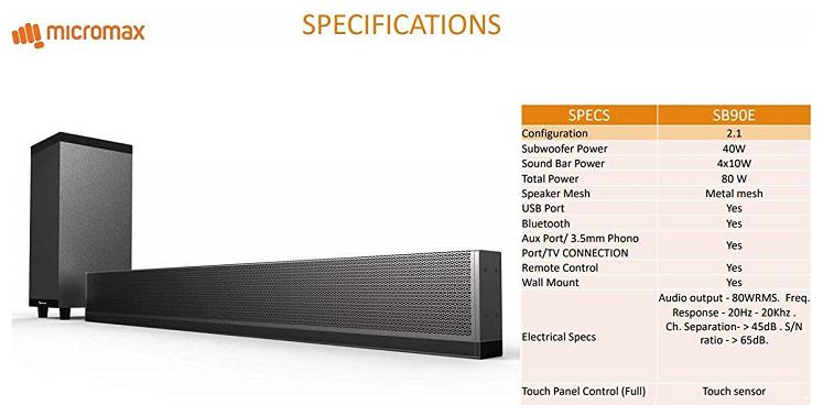 micromax sb90m 80 w bluetooth soundbar