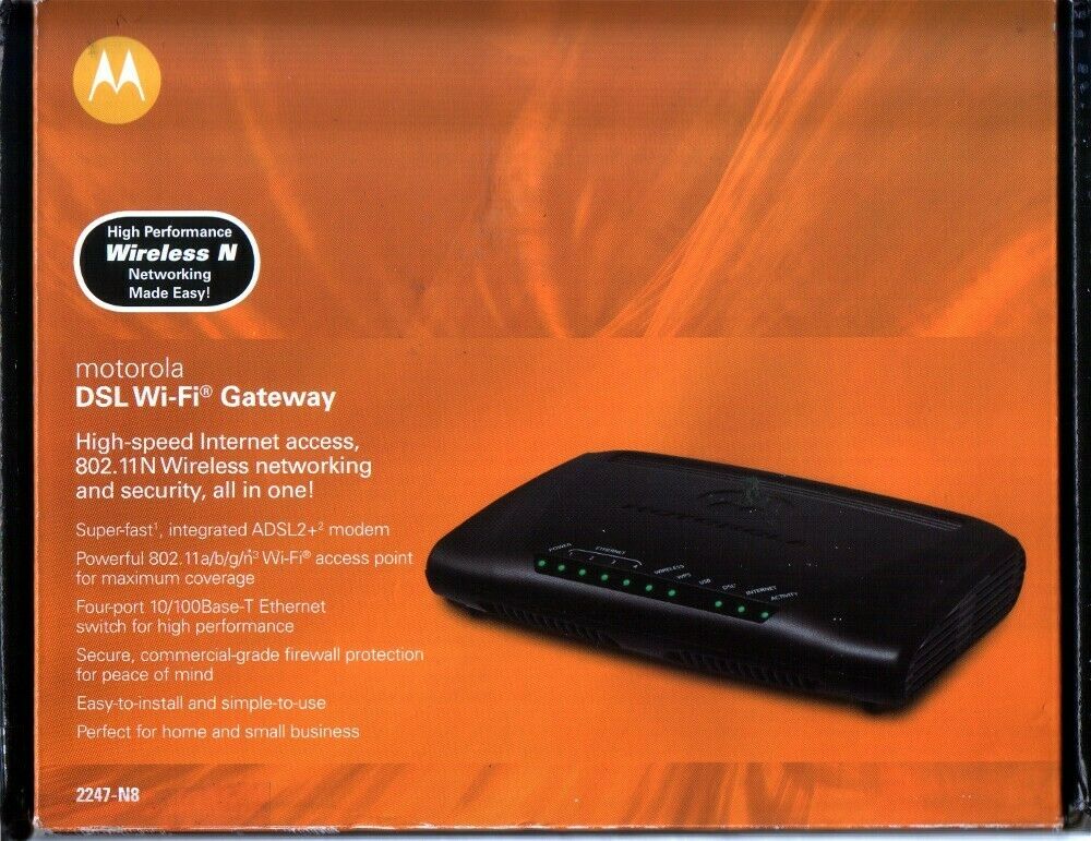 

Motorola 2247-N8 ADSL2 Wi-Fi Gateway 802 11N 4-PORT ETHERNET RETAIL