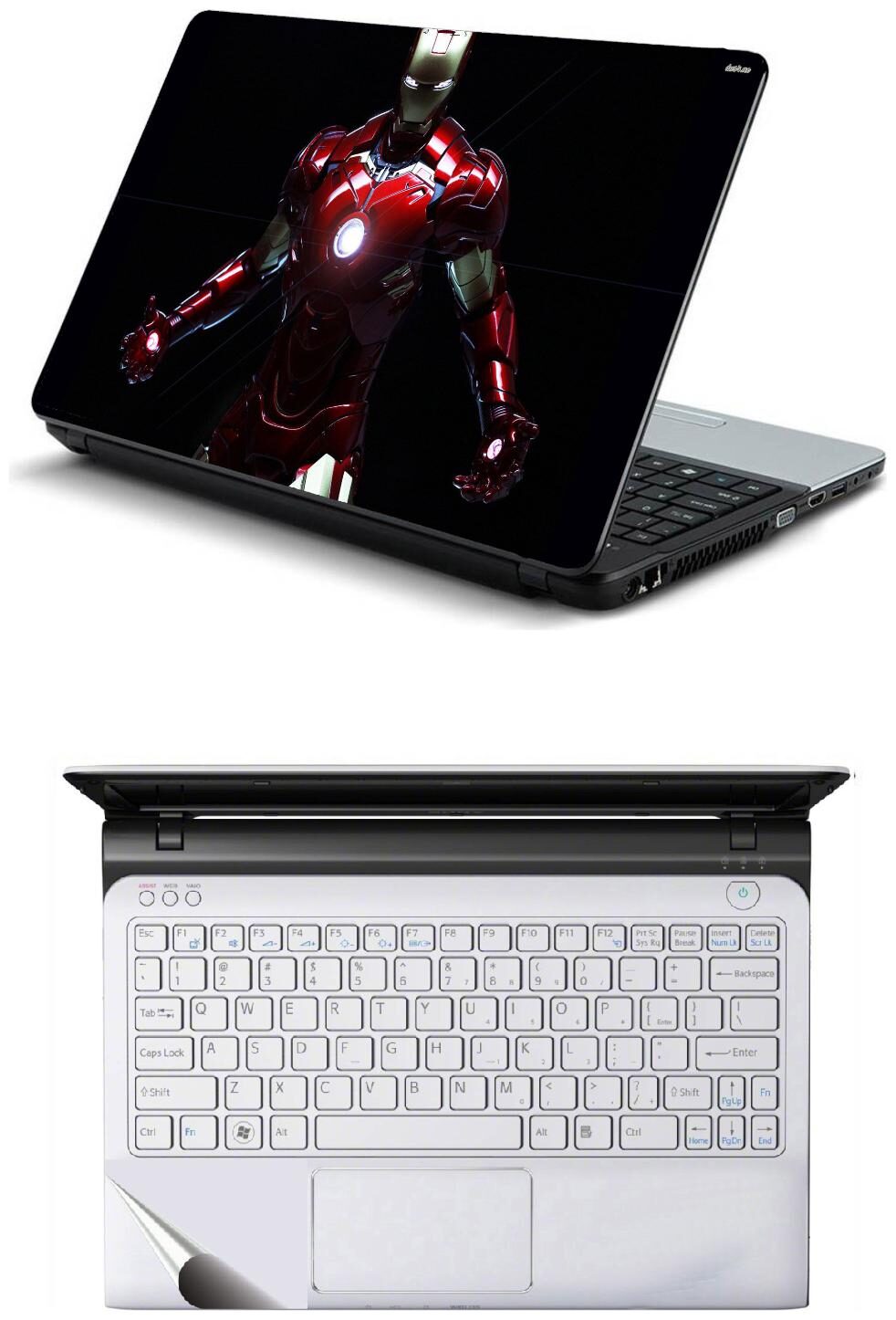

Namo Arts Combo of Laptop Skins 15 6 inch Stickers with Laptop TrackPad Skin for All Laptop - Notebook PTMHQ10021 Iron Man in action black background