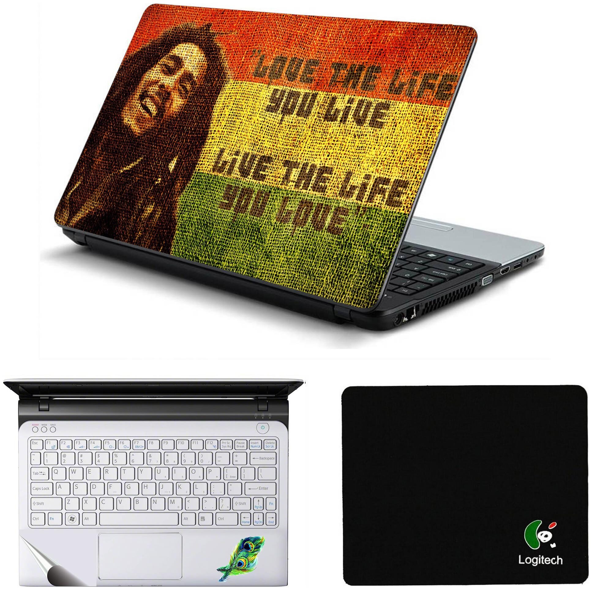 

Namo Arts Laptop Accessories Combo Bob Marley Quotes Laptop Skin Stickers Mouse Pad and Palmrest Skin for HP-Dell-Lenovo-Acer-Asus Laptops Notebooks
