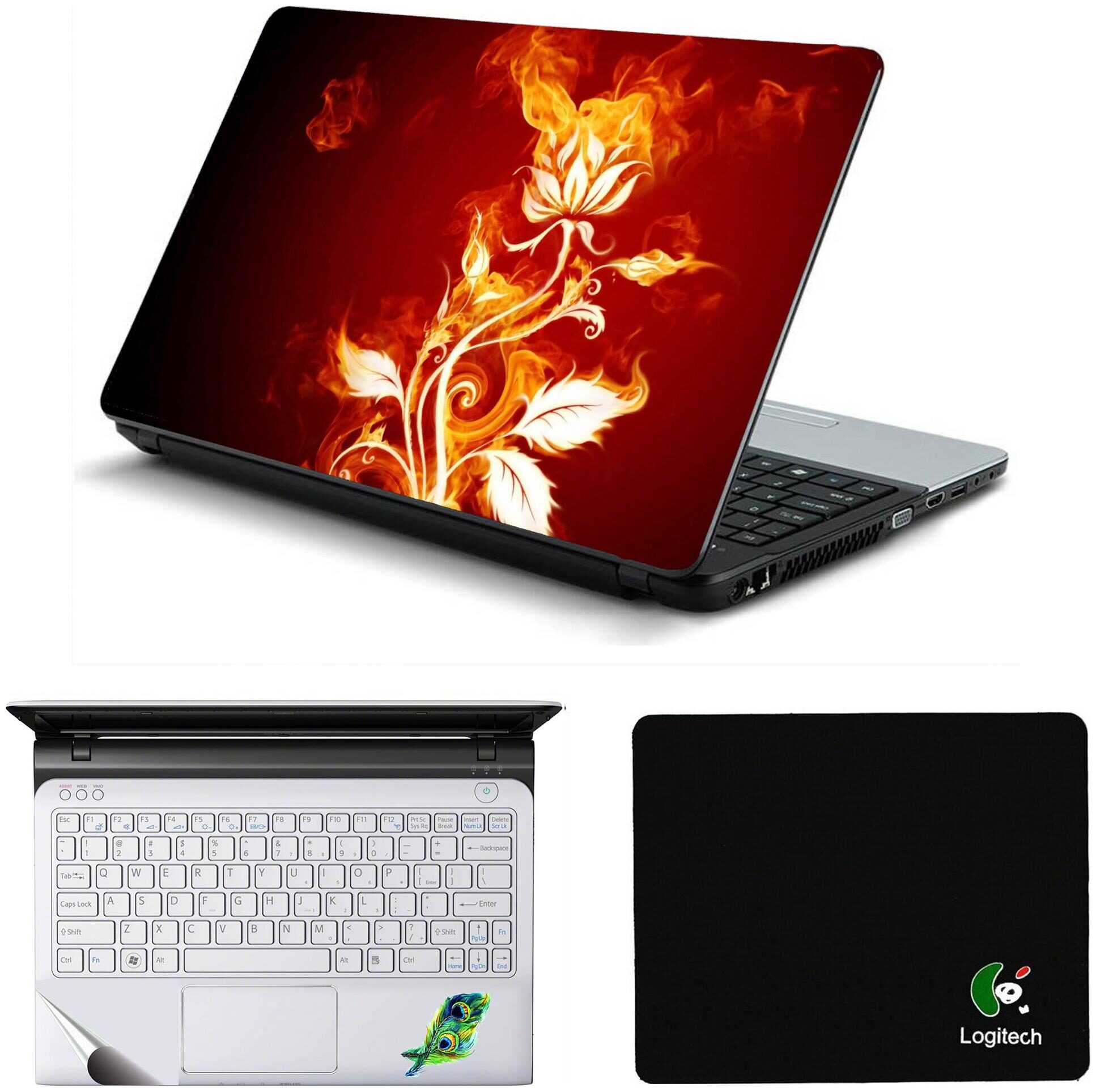 

Namo Arts Laptop Accessories Combo Fire Flower Laptop Skin Stickers Mouse Pad and Palmrest Skin for HP-Dell-Lenovo-Acer-Asus Laptops Notebooks