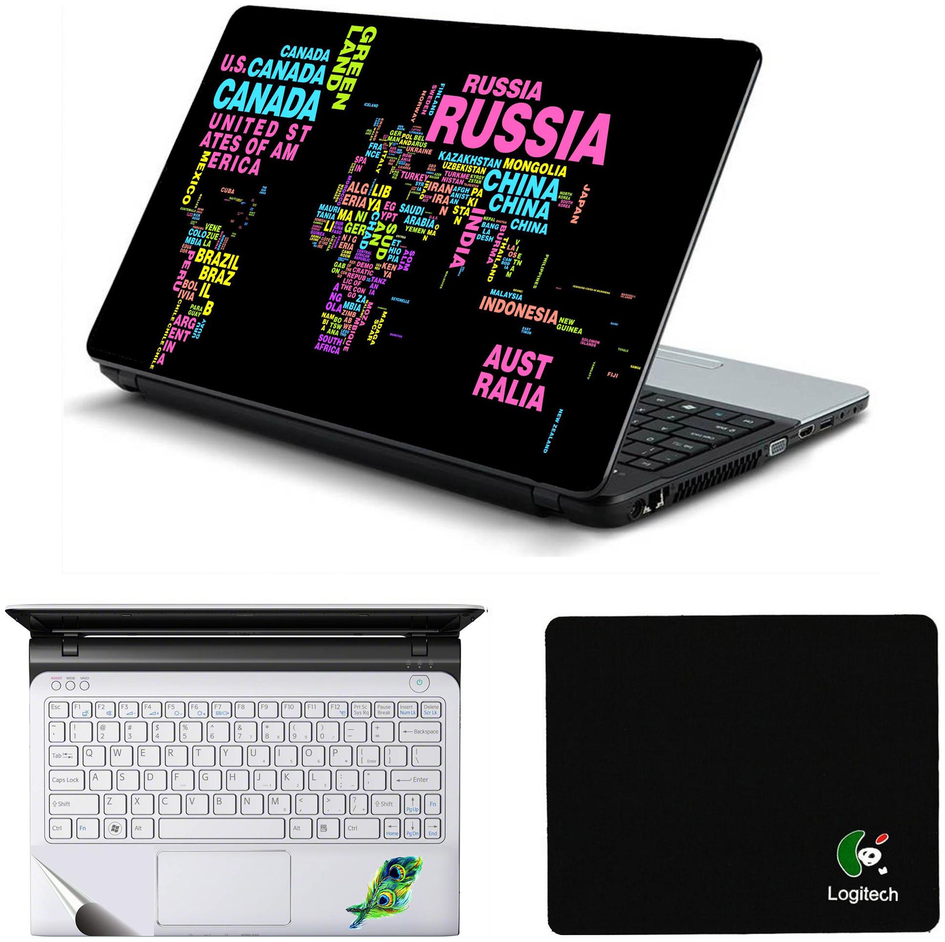 

Namo Arts Laptop Accessories Combo World Map Typography Laptop Skin Stickers Mouse Pad and Palmrest Skin for HP-Dell-Lenovo-Acer-Asus Laptops Notebooks