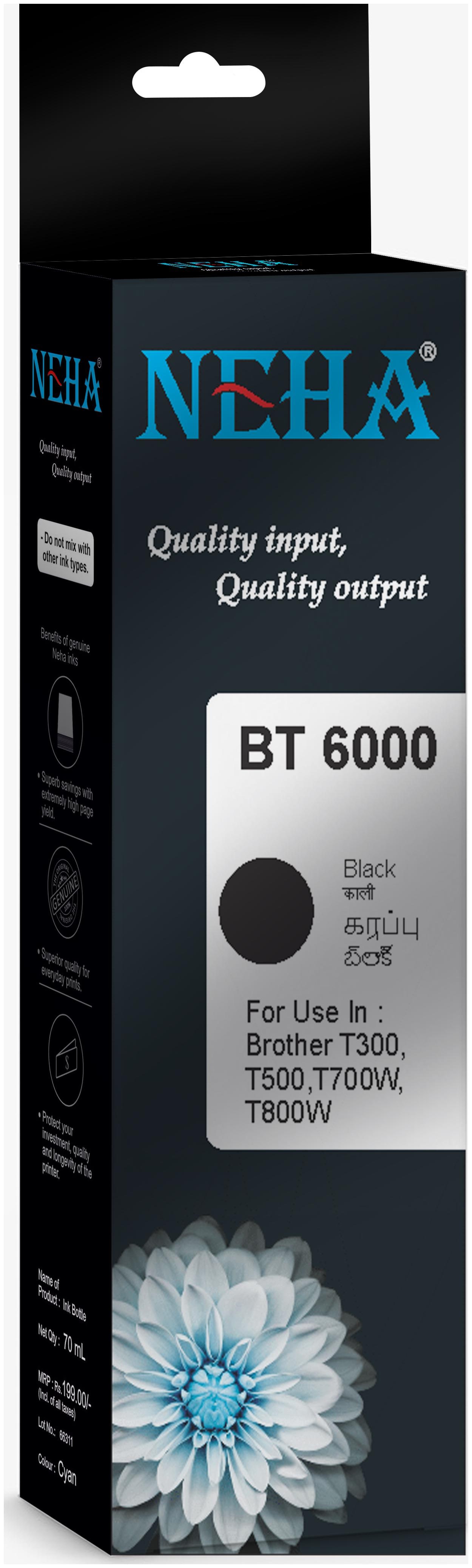 

Neha BT6000 BLACK SINGLE COLOR INK FOR BROTHER DCP-T300 T500W T700W MFC-T800W
