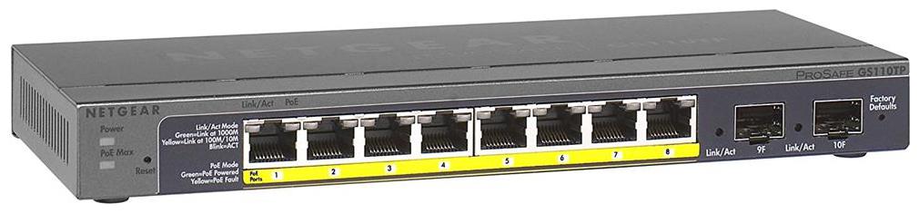 NETGEAR ProSAFE GS110TP 8 Port PoE Gigabit Smart Managed Switch with 2 Gigabit SFP Ports 53w GS110TP 200NAS