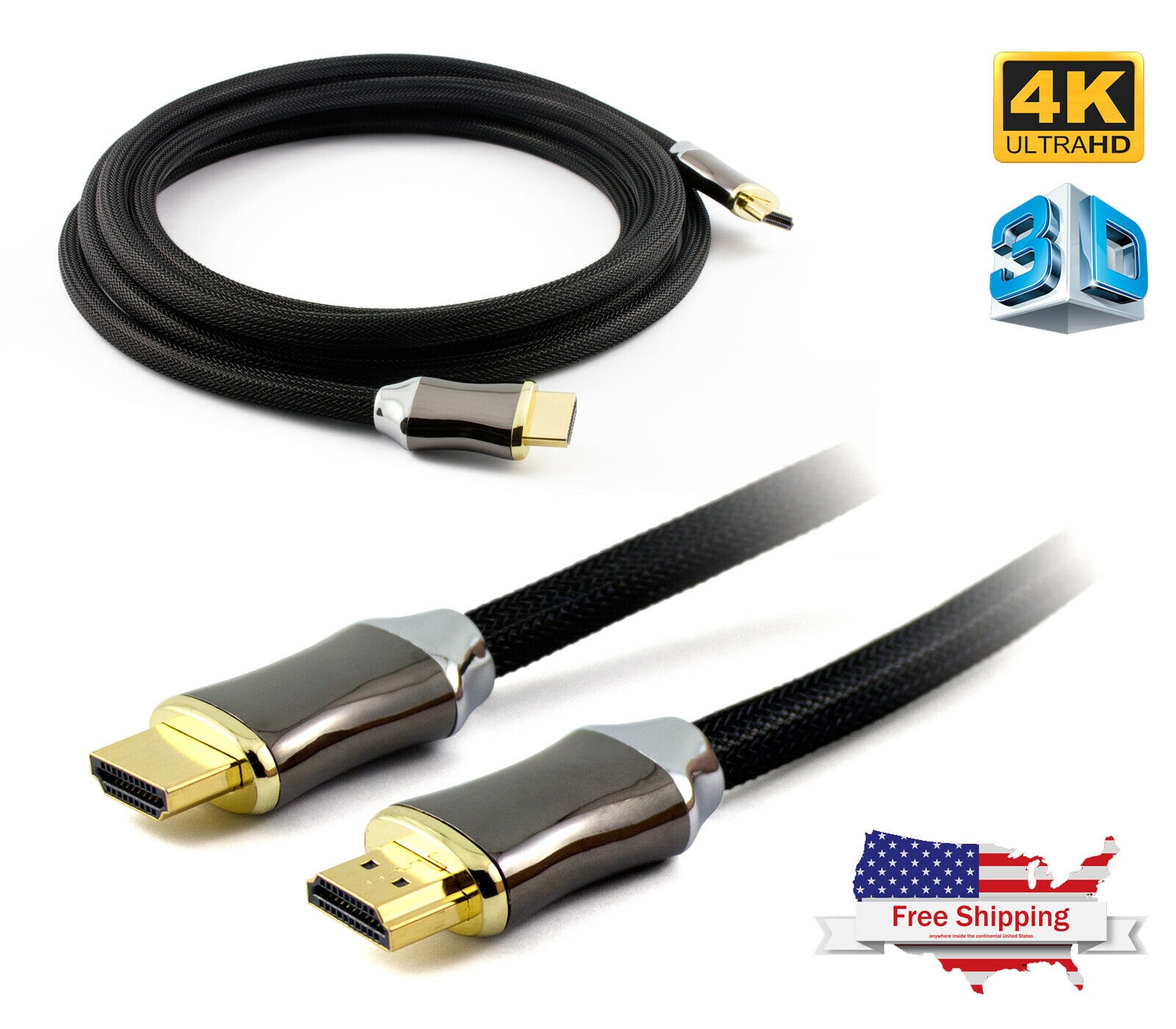 

New 10ft Braided Ultra HD HDMI Cable High Speed Ethernet HDTV 2160p 3D 4K CHROME