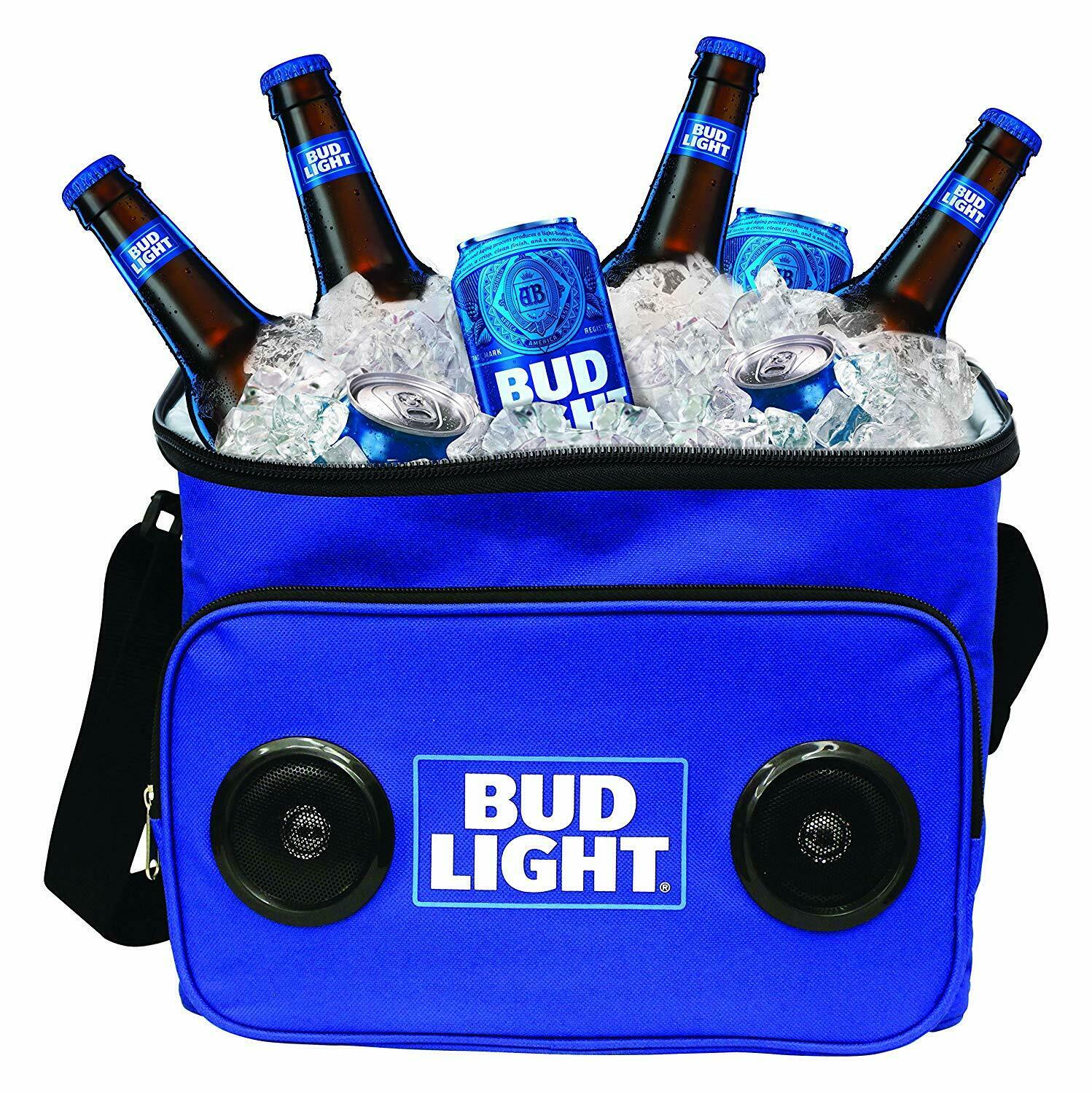 

NEW Bud Light Blue Soft Cooler w Built in Bluetooth Speaker Portable 3 5mm jack