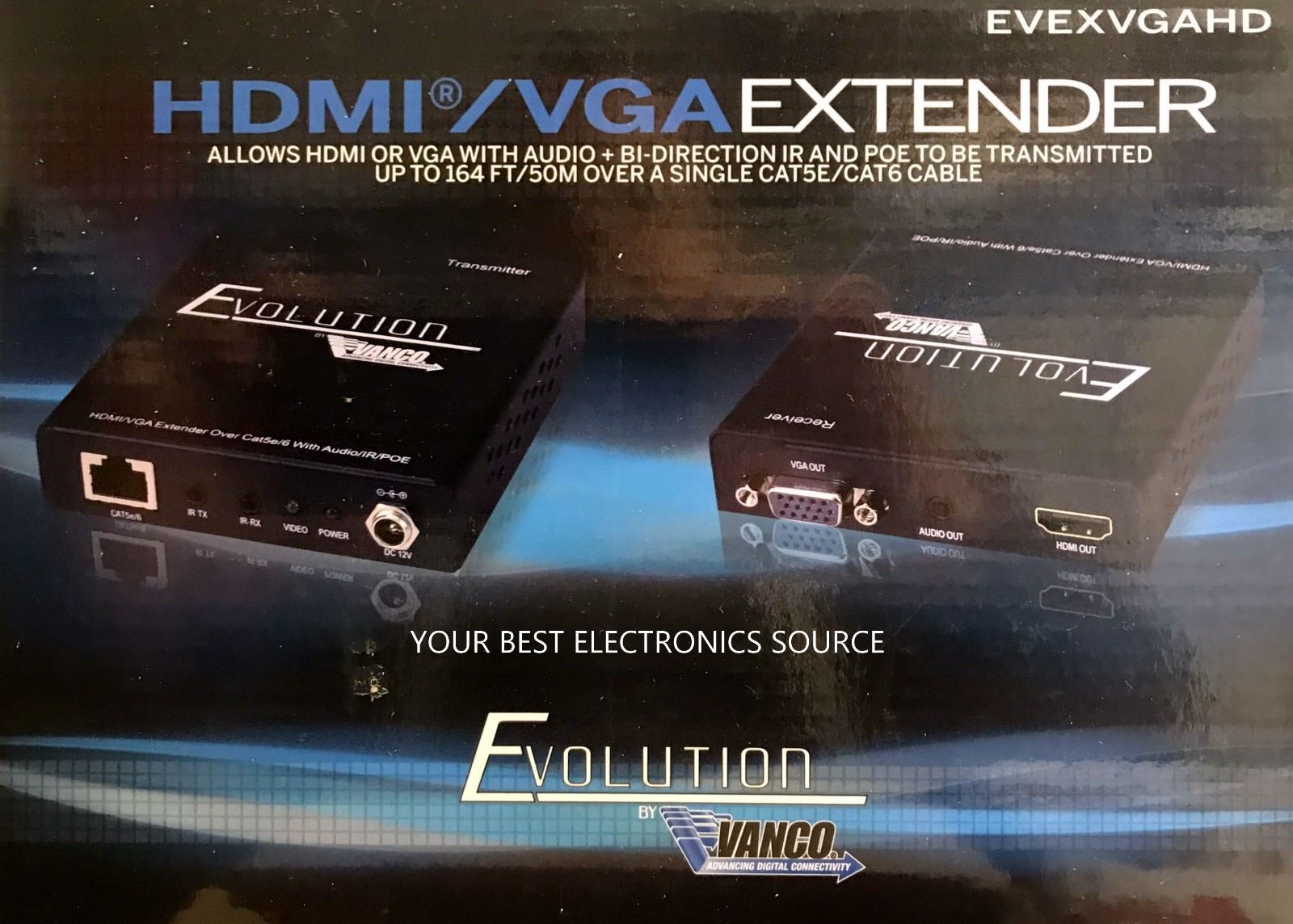 

NEW Vanco EVEXVGAHD HDMI VGA Extender Send HDMI or VGA up to 164ft on CAT5 CAT6