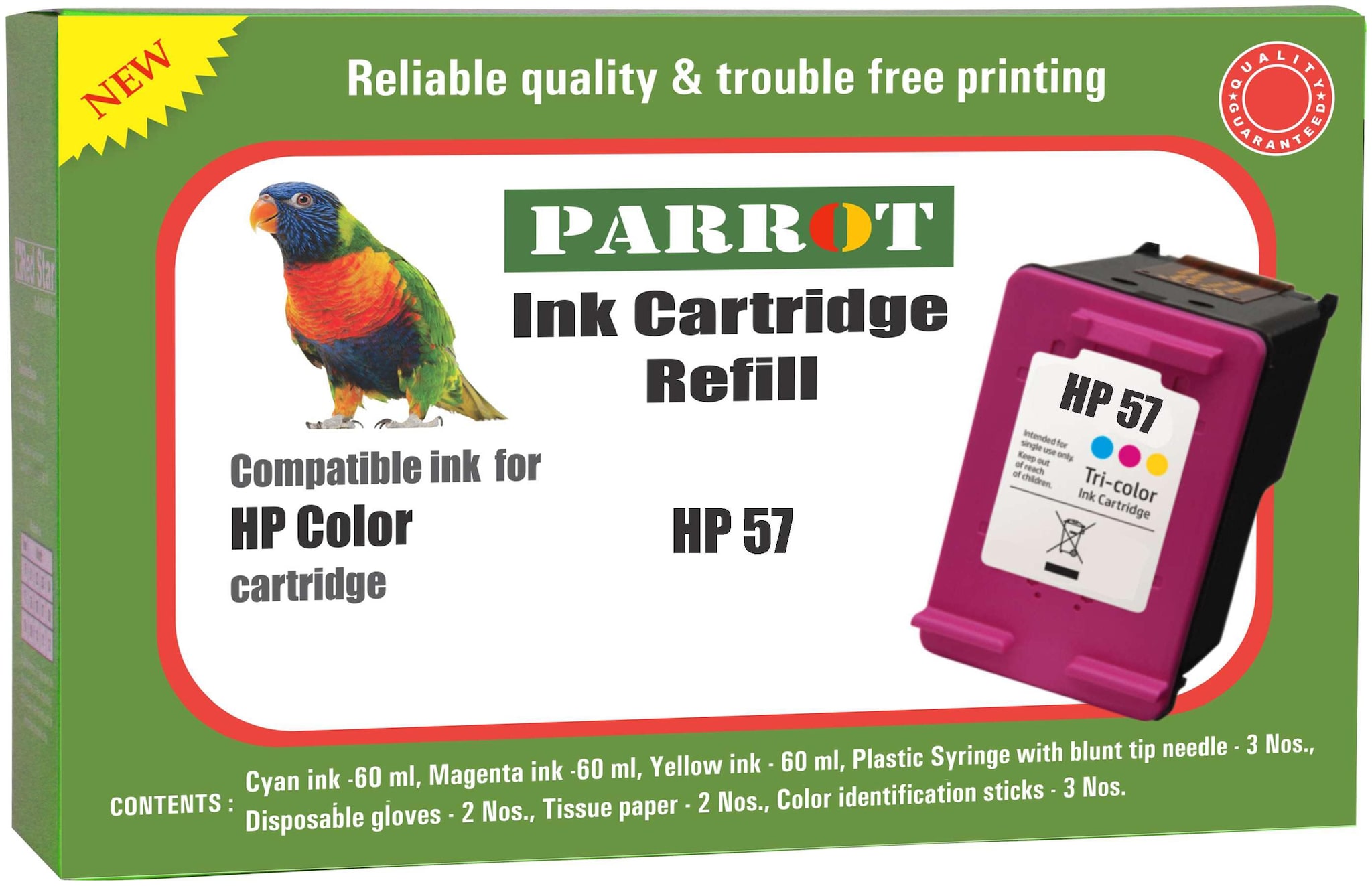 Parrot ink cartridge refill for HP 57 color ink cartridge