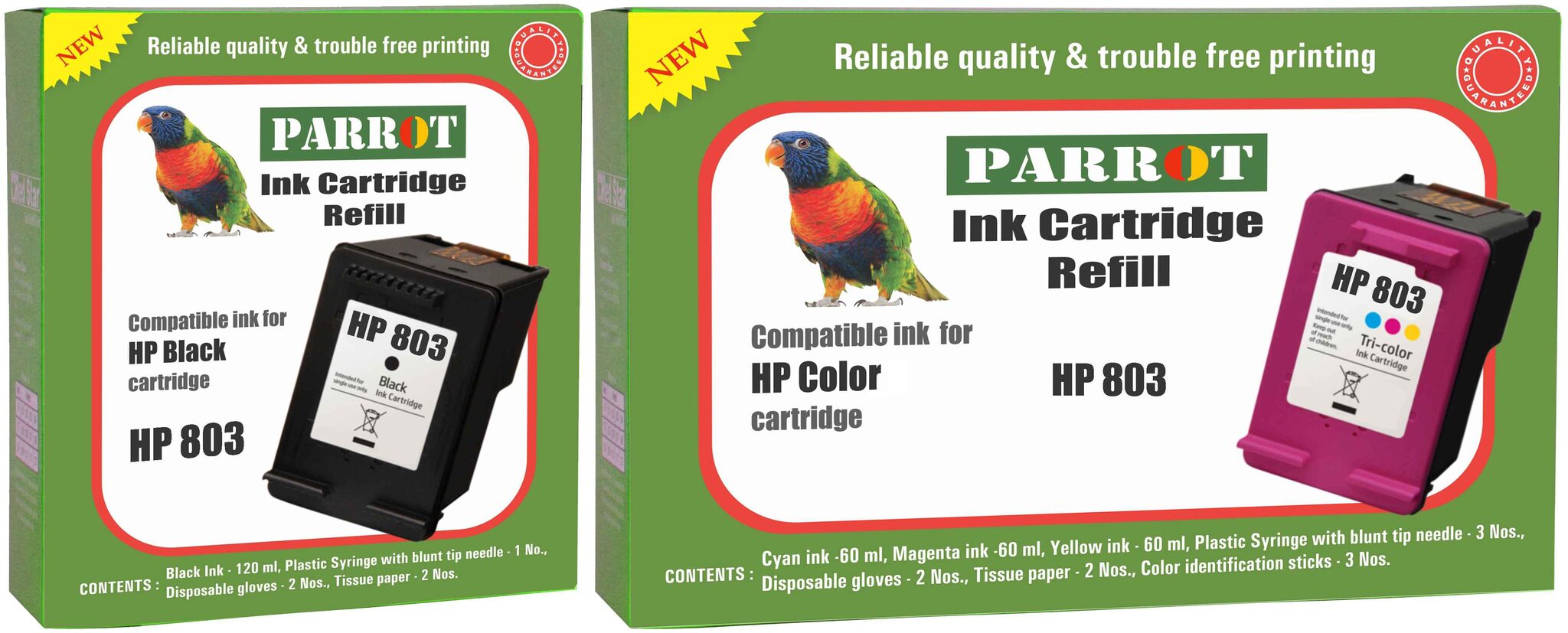 

Parrot ink cartridge refill for HP 803 black and HP 803 color Combo