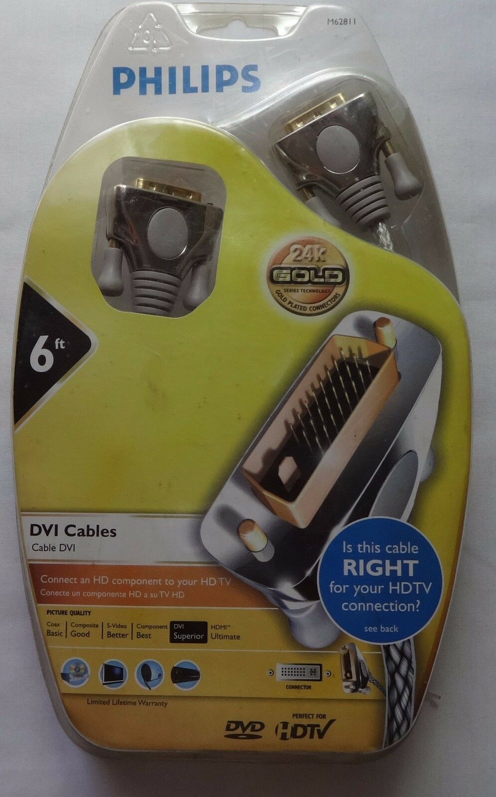 

Philips DVI Cable 6 ft HDTV Home Theater 24K Gold NEW