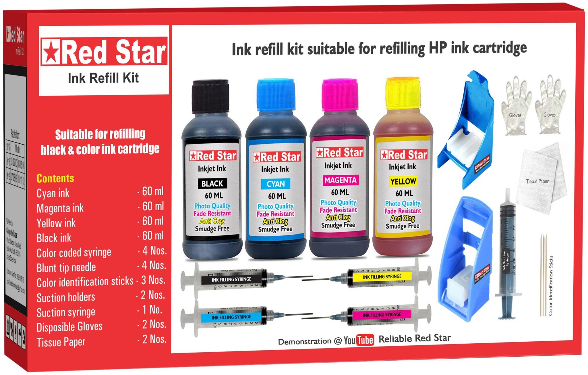 

Red Star Ink Refill Kit With Suction Holder For HP 805 Ink Cartridge (Multi)