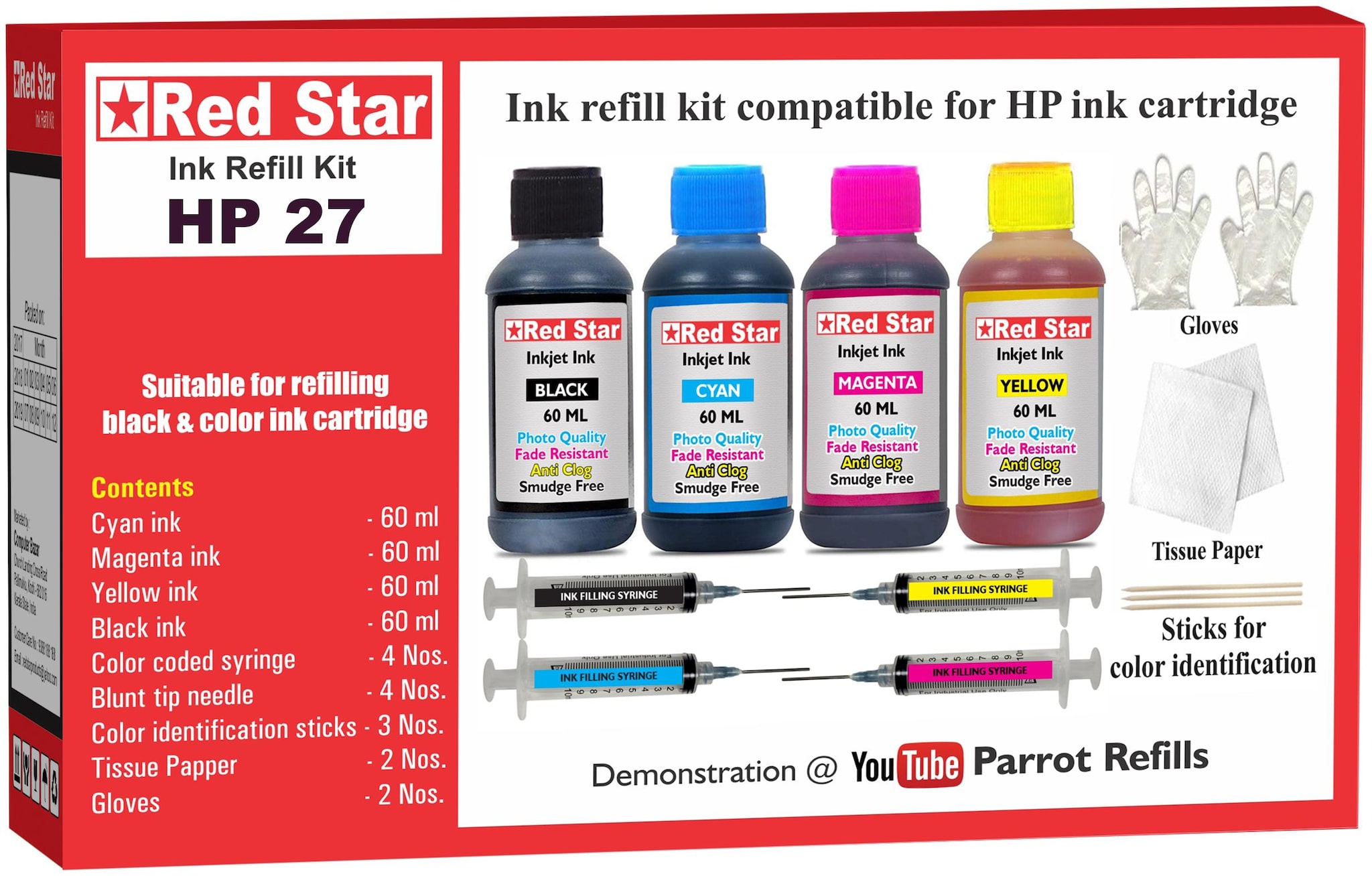 

Red Star Ink Refill Kit For HP 27 Black 28 Color Ink Cartridge