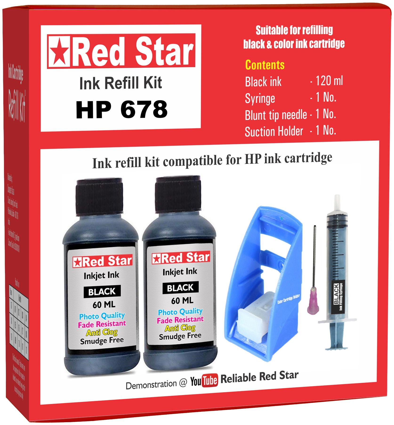 

Red Star ink refill kit with suction hoder for HP 678 Ink Cartridge (Black)