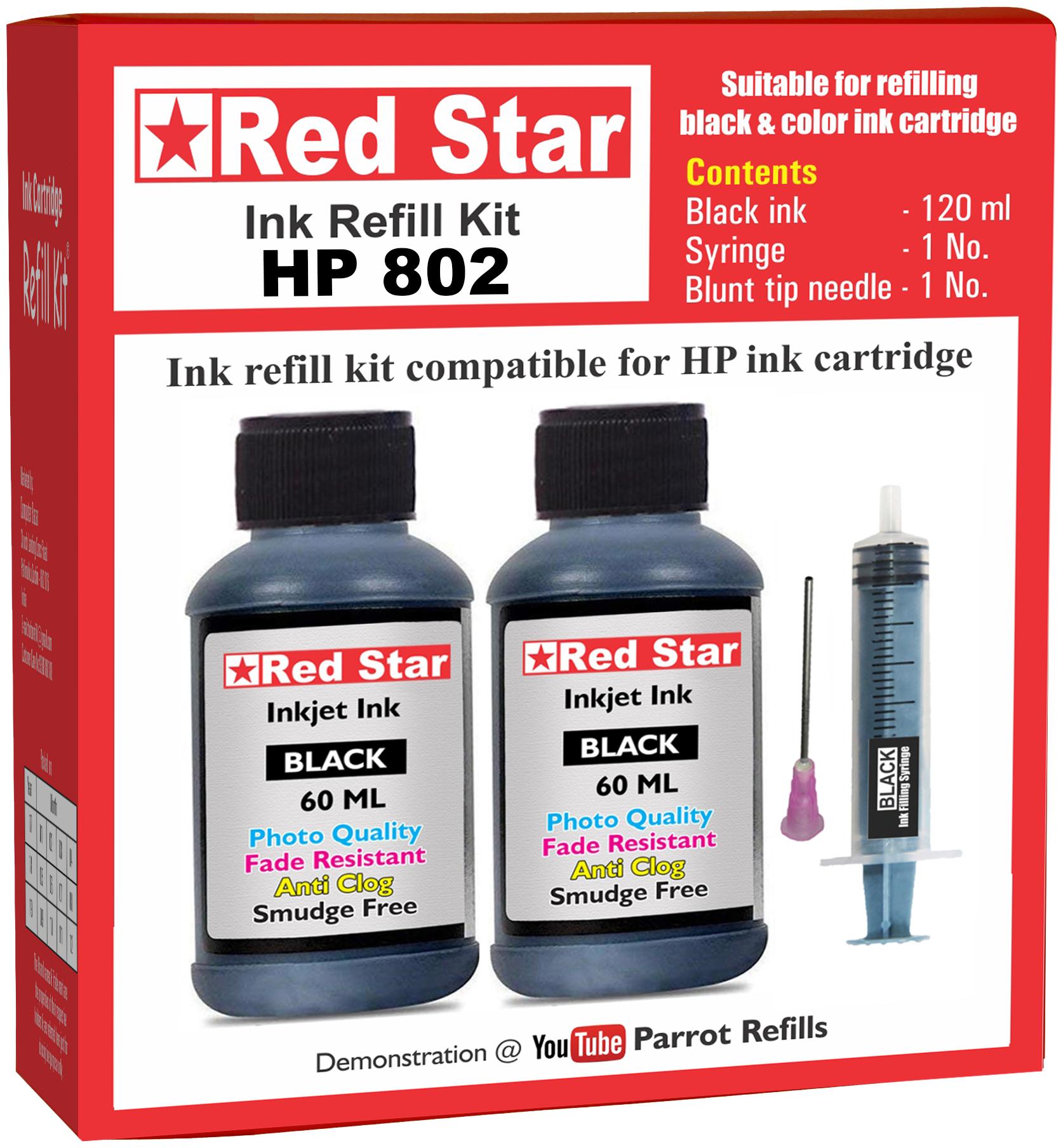 

Red Star Ink Refill Kit For HP 802 Black Ink Cartridge