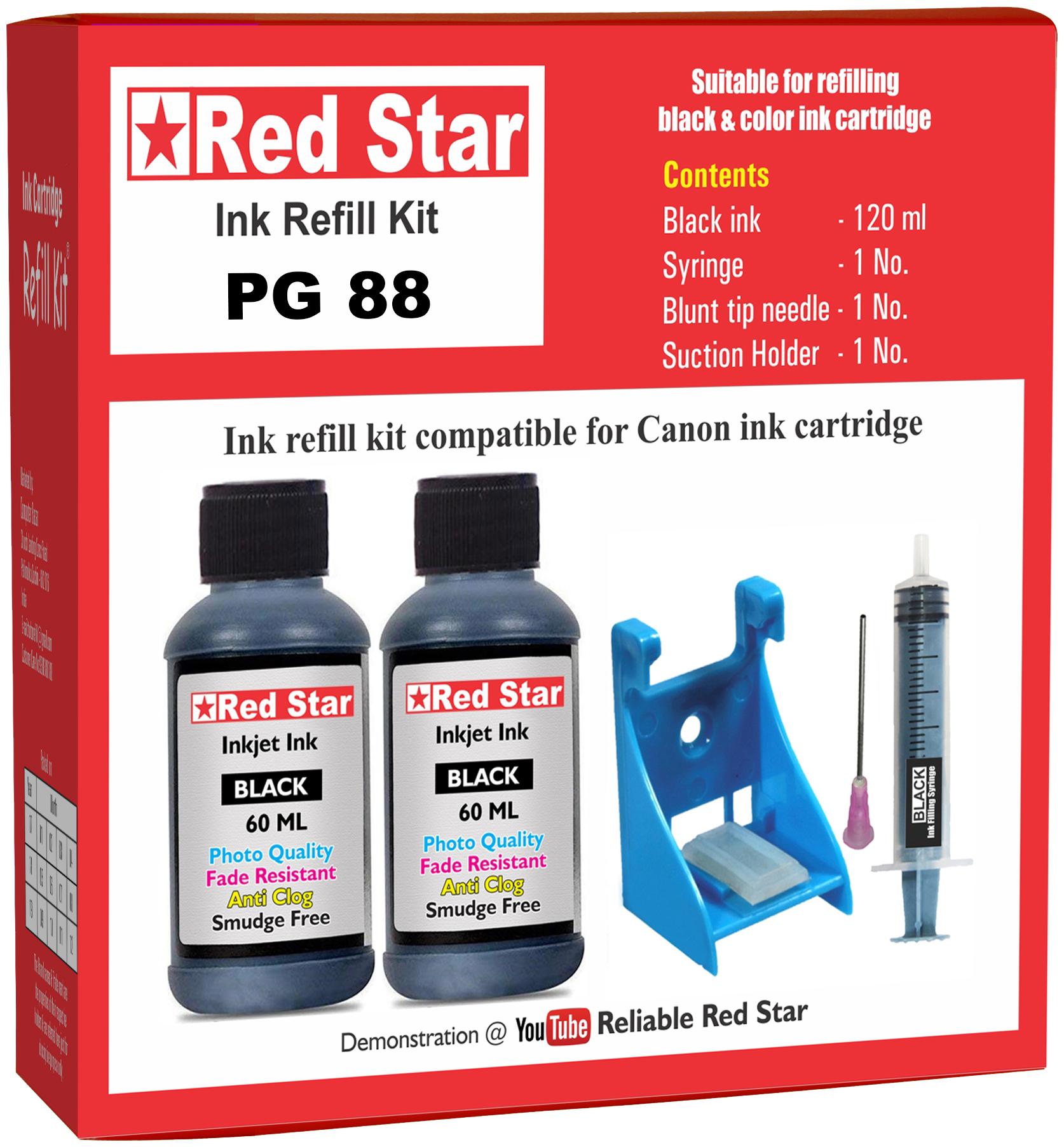 

Red Star Ink Refill Kit With Suction Holder For Canon Pixma PG 88 Ink Cartridge (Black)
