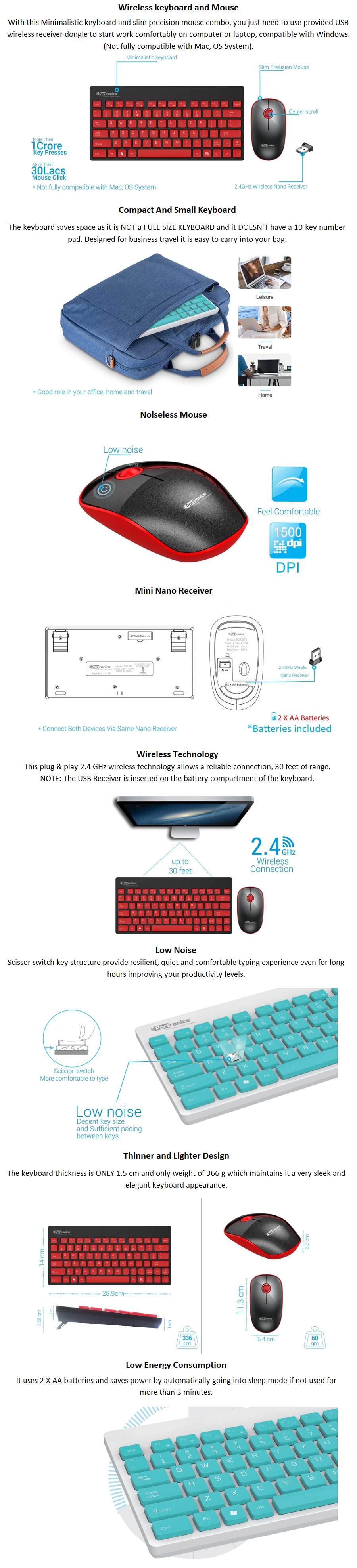 Compatible for 1500 Fashion Mini Multimedia Wireless WiFi Desktop PC Office Keyboard /& Mouse Set