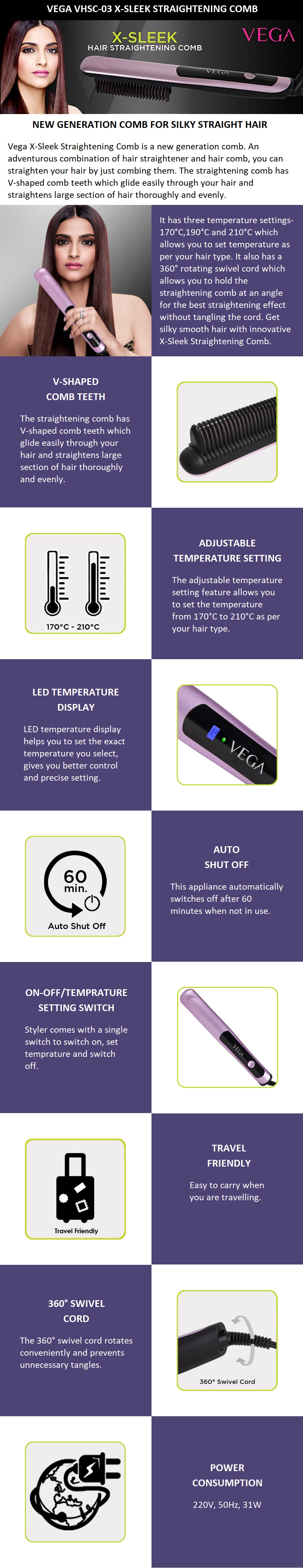 vega sleek straightening comb