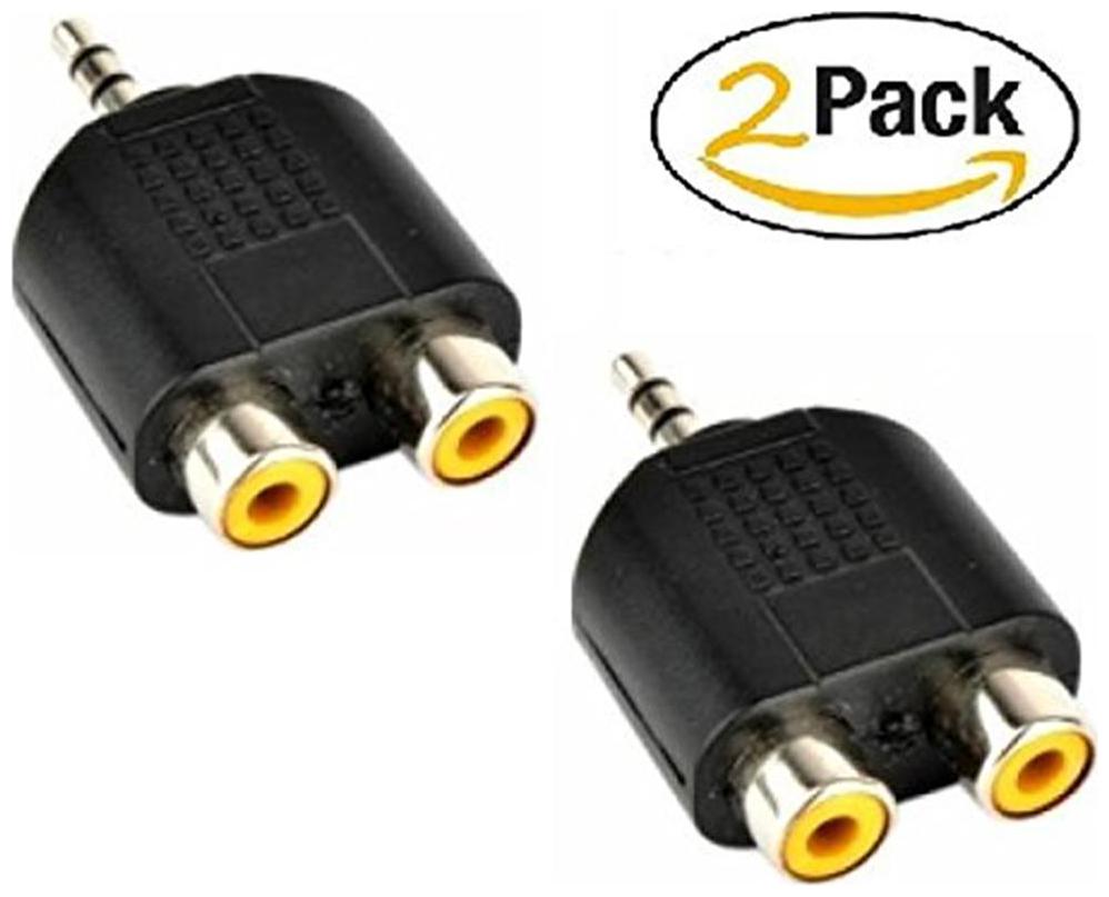 

SeCro (2 Pack) 2 RCA Female to 3 5mm Aux Stereo Male Jack Connector Convered AV Video Y Splitter Cable Adaptor