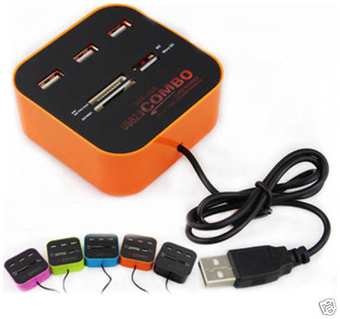

Spider Designs All In One Combo Card Reader with 3 Port USB 2 0 Hub Orange