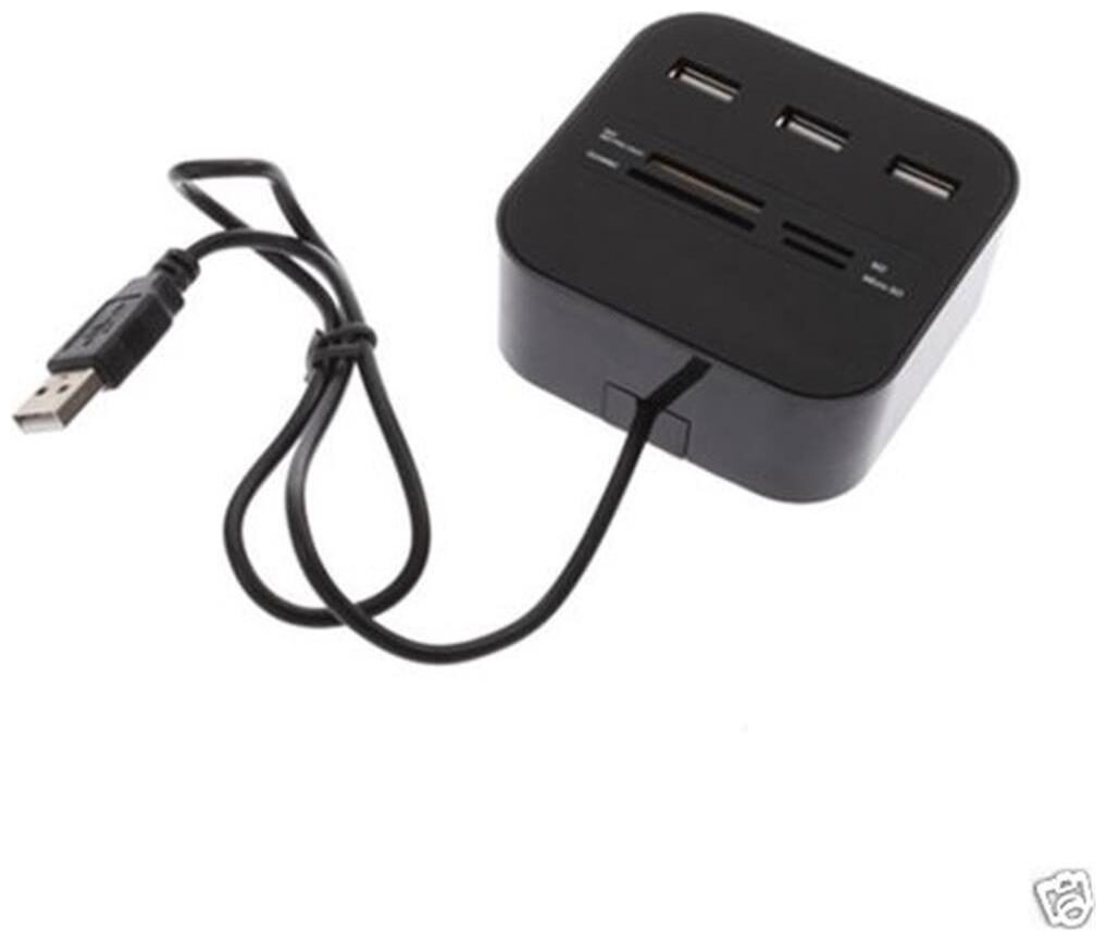 

Spider Designs All In One Combo Card Reader with 3 Port USB 2 0 Hub Black