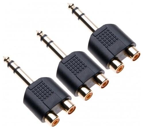 

Techvik (Pack Of 3) 6 5mm Mono 0 63 cm Audio Amplifier Stereo Headphone Jack Male Plug To 2 RCA Female Aux Plug Stereo T Shape Video Adapter Connector Splitter