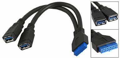 

USB 3 0 20-Pin Motherboard Female to 2 Type-A Female Connectors Y-Cable 8 inch