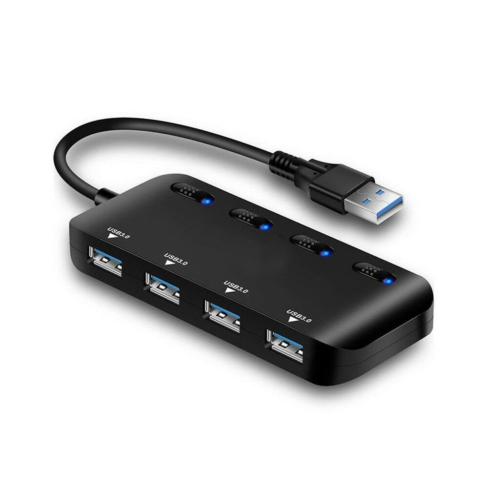 

USB 3 0 4 Port HUB w on off Switch Portable Slim For Laptop Desktop Macbook