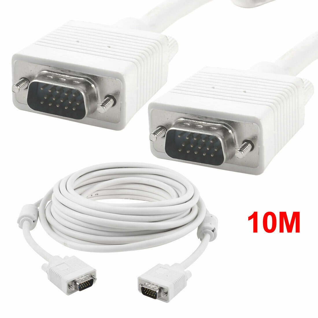 

VGA Male to Male Extension Cable 15 Pin White 10 Meter Long for CRT LCD Computer