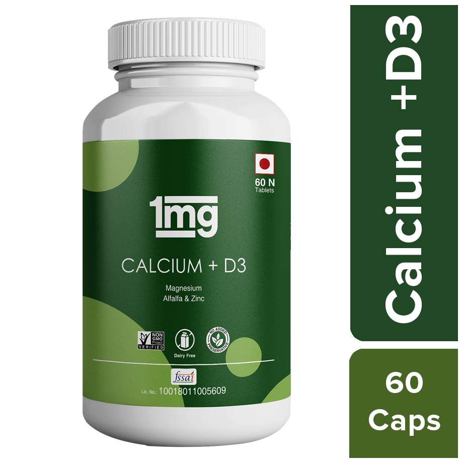 

1mg Calcium Vitamin D3 for Joint Pain Strong Bones Immunity Support Supplement with Zinc Magnesium Alfalfa 60 Tablets (Pack of 1)