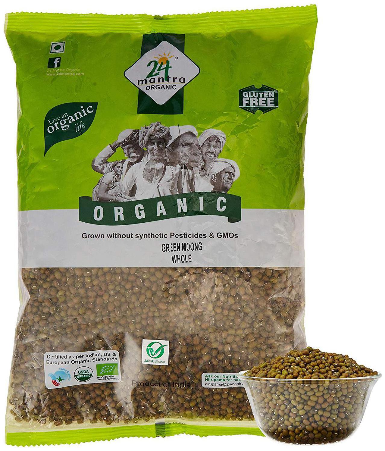 

24 Mantra Organic Dal - Green Moong (Whole) 1 kg