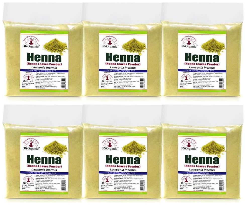 

3G Organic Pure Henna Leaves Powder for Healthy Hair 100 g (Pack of 6)
