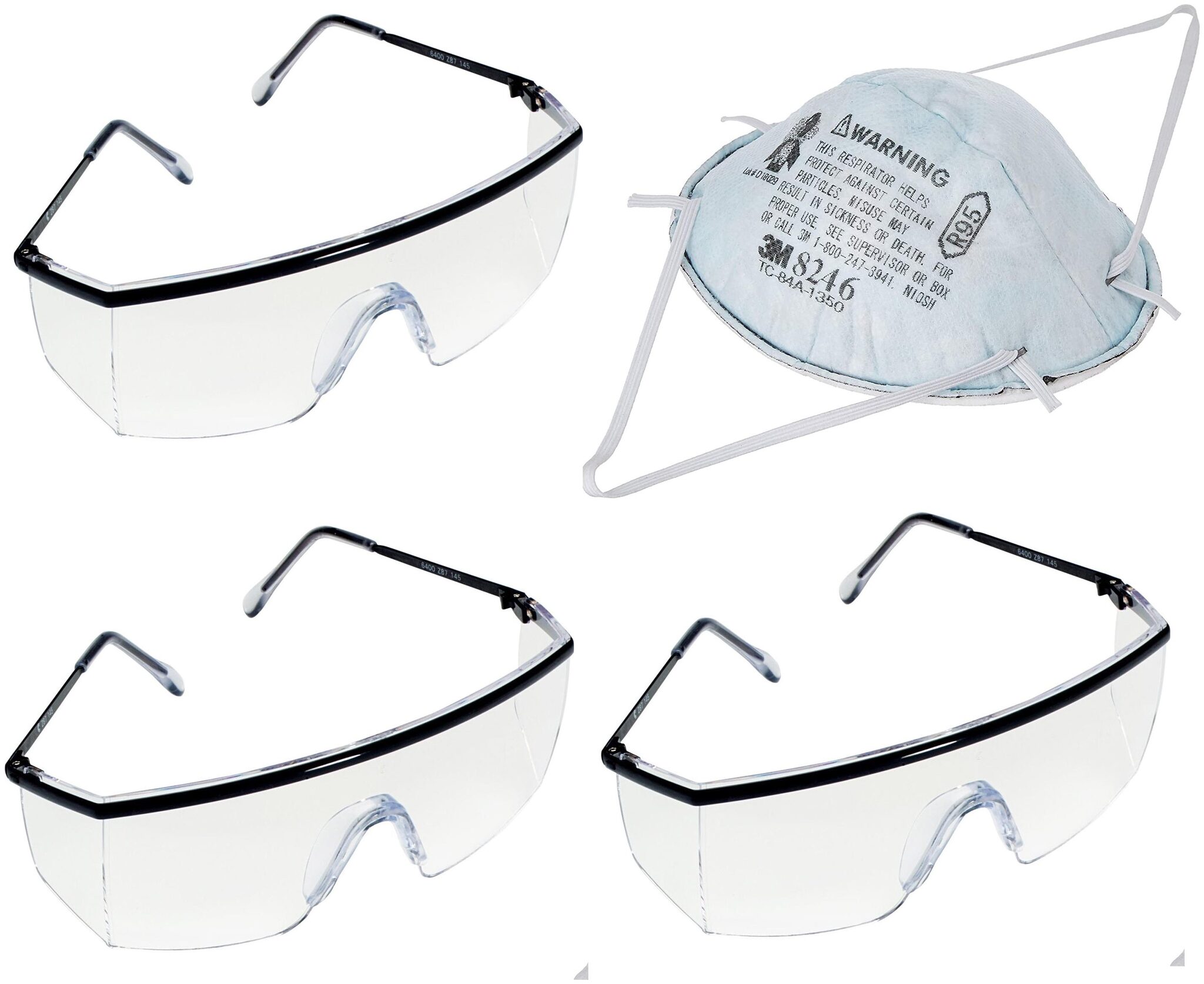 

3M 1709 Safety Goggle X 3 pcs with Particulate Respirator 8246 R95 with Nuisance Level Acid Gas Relief ( Pack of 4 )