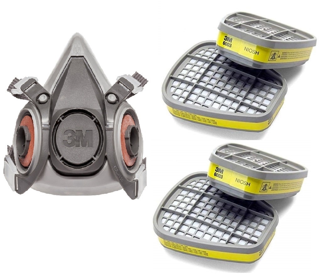 

3M Half Facepiece Reusable Respirator 6200 pack of 1 and Organic Vapor or Plastic Acid Gas Cartridge 6003 two Pair