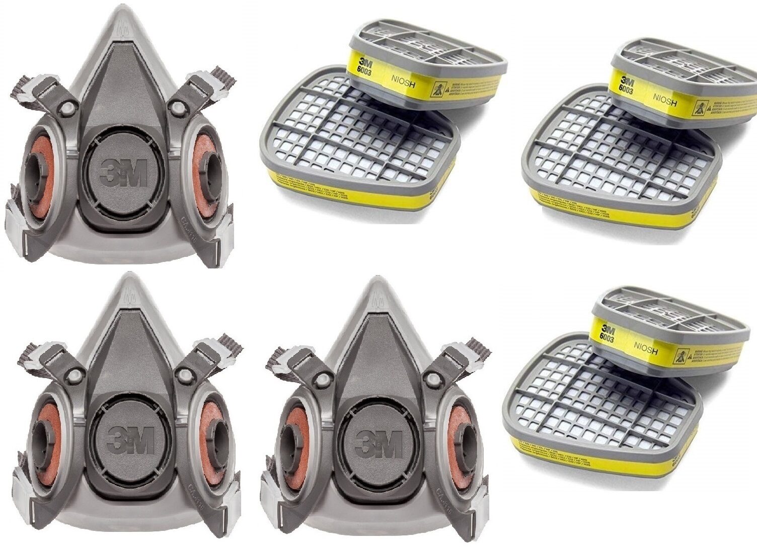 

3M Half Facepiece Reusable Respirator 6200 pack of 3 and Organic Vapor or Plastic Acid Gas Cartridge 6003 three pair