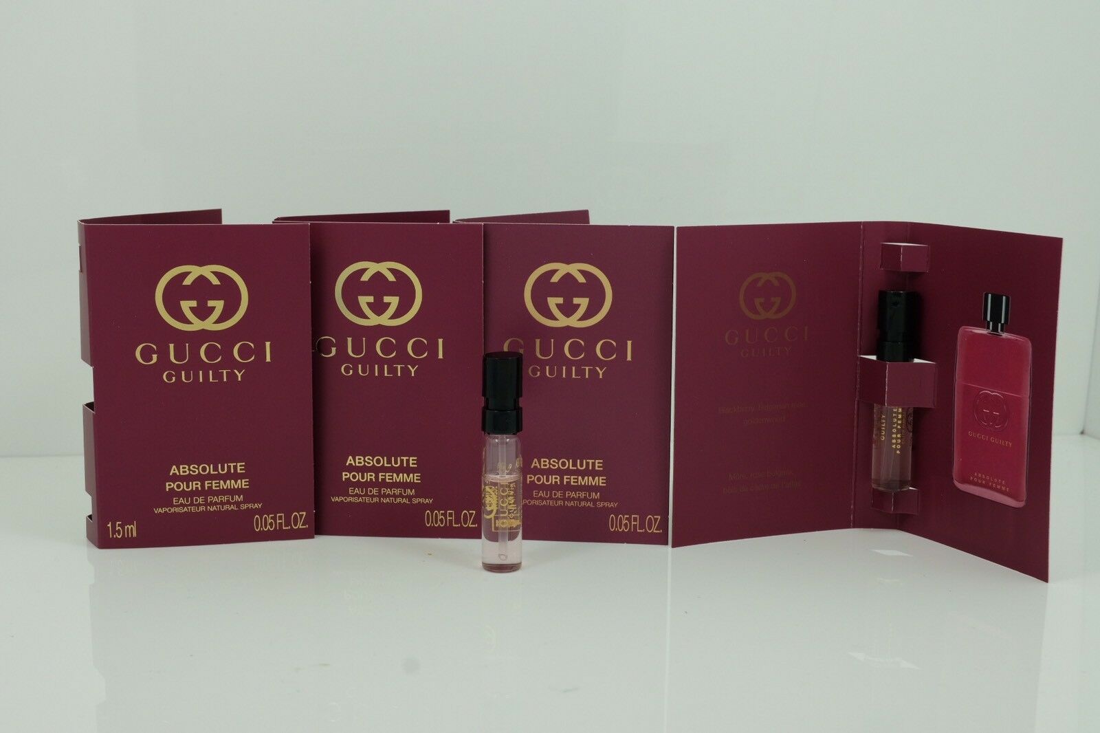 

4 Gucci Guilty Absolute Pour Femme Eau De Parfum Sample 05 oz Each x Lot of 4