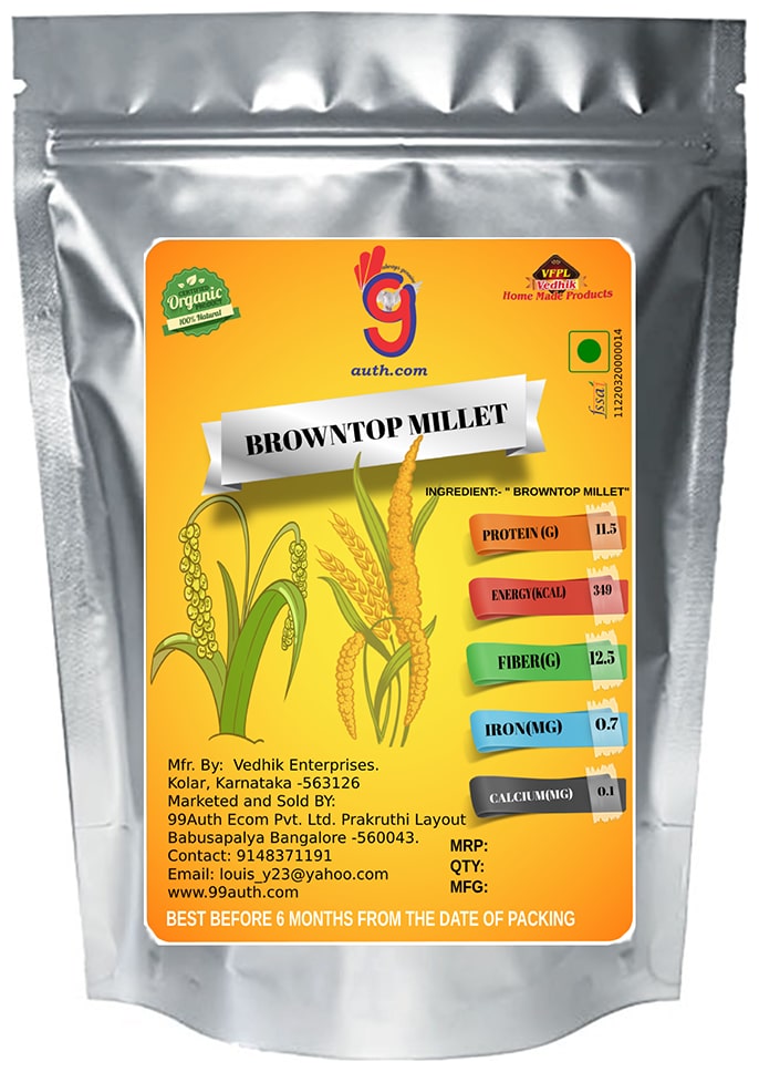 

99Auth Healthy Natural Pure Organic Browntop korale Millet 500 g