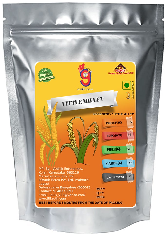 

99Auth Organic Natural Pure Little Millet - The Immune Boosting Indigenous Grain 2 kg