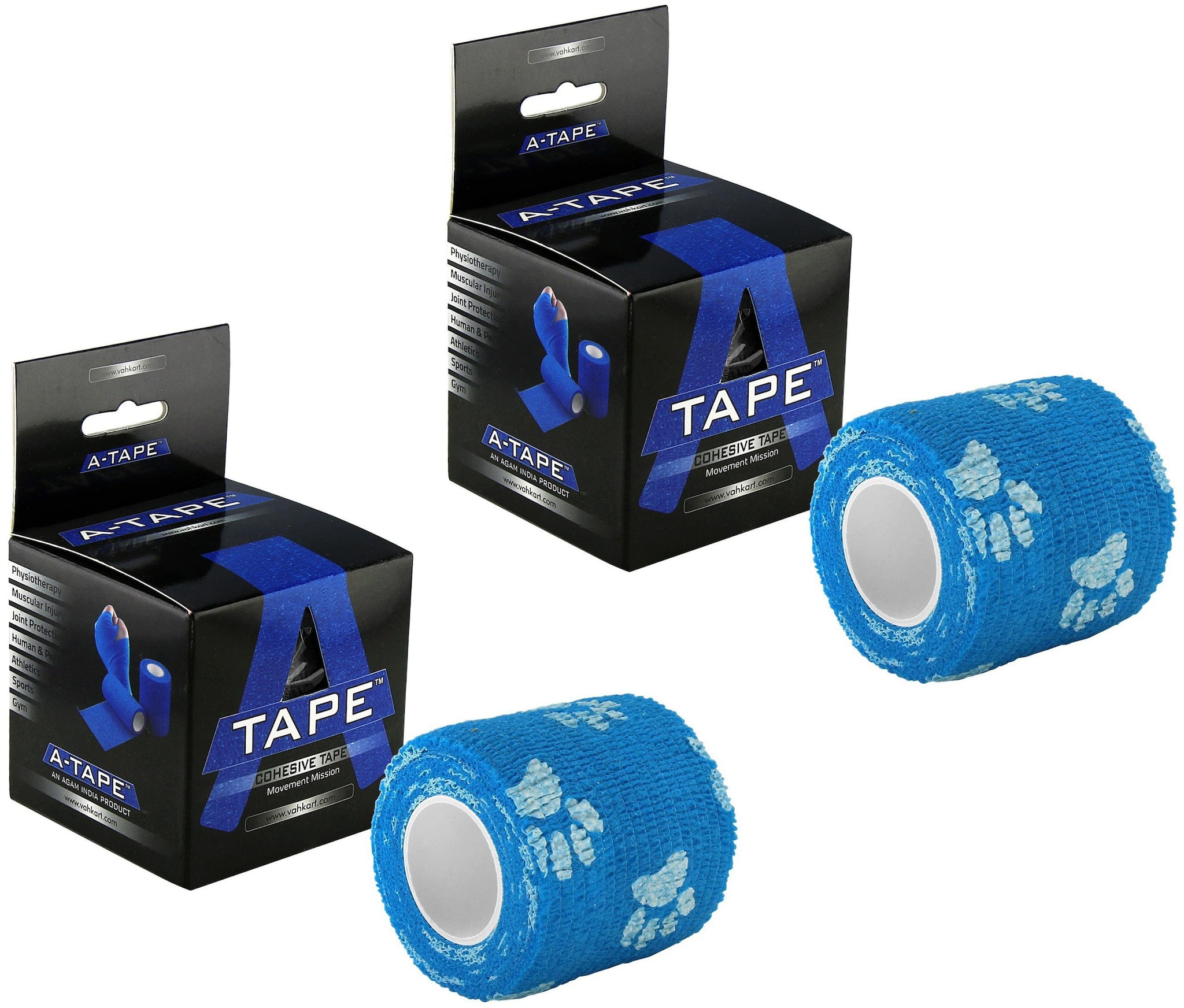 

A-TAPE Self Adhesive Bandage Cohesive Blue Paw Design (5 cm X 4 5 meters Pack of 2) Elastic Crepe Bandage ()