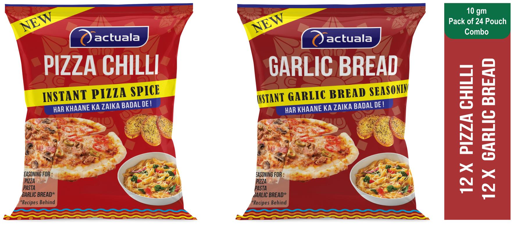 

Aactuala Combo Of Pizza Chilli - 10g (Pack Of 12 ) Garlic Bread Seasoning - 10g( Pack Of 12)