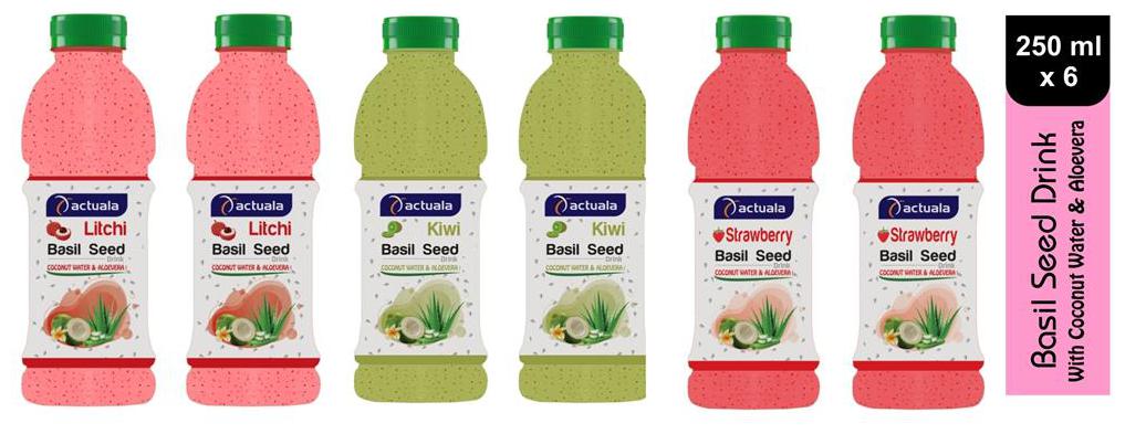 

Aactuala Combo of Basil Seed Drink- Litchi 250ml Kiwi 250 ml Strawberry 250 ml(Pack of 6)