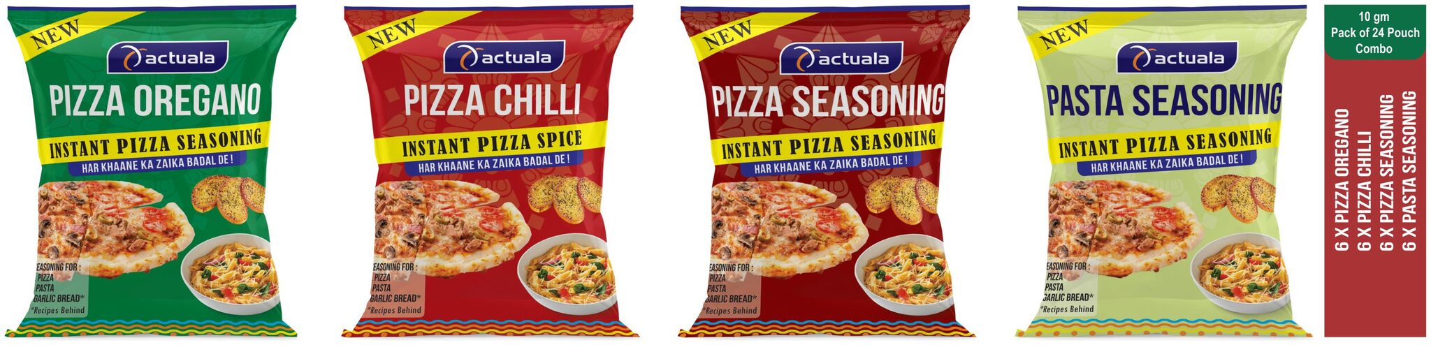 

Aactuala Combo Of Pizza Oregano - 10g (Pack Of 6 ) Pizza Chilli - 10g( Pack Of 6) Pizza Seasoning- 10g (Pack Of 6 ) Pasta Seasoning - 10g( Pack Of 6)