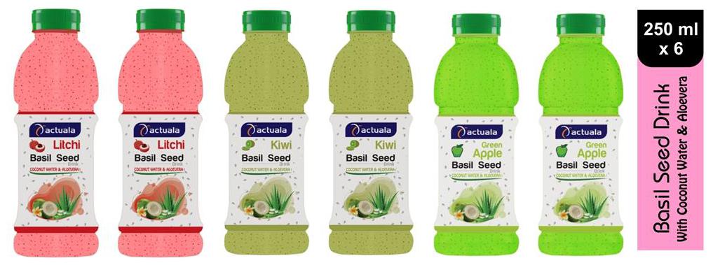 

Aactuala Combo of Basil Seed Drink- Litchi 250ml Kiwi 250ml Green Apple 250ml (Pack of 6)