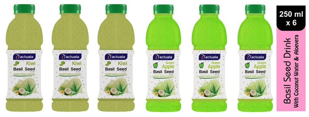 

Aactuala Combo of Basil Seed Drink- Kiwi 250ml Green Apple 250ml (Pack of 6)